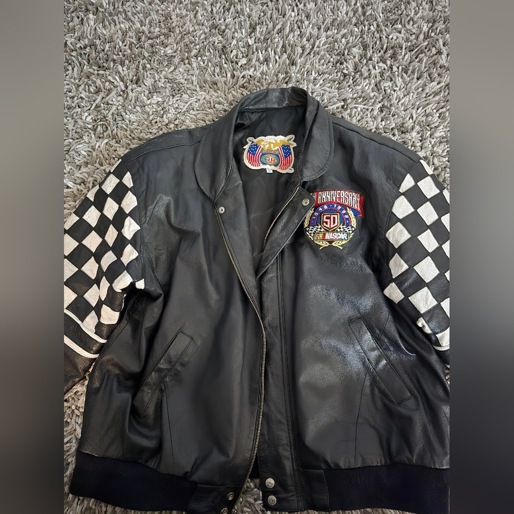 NASCAR Vintage Black Leather Jacket JEFF HAMILTON